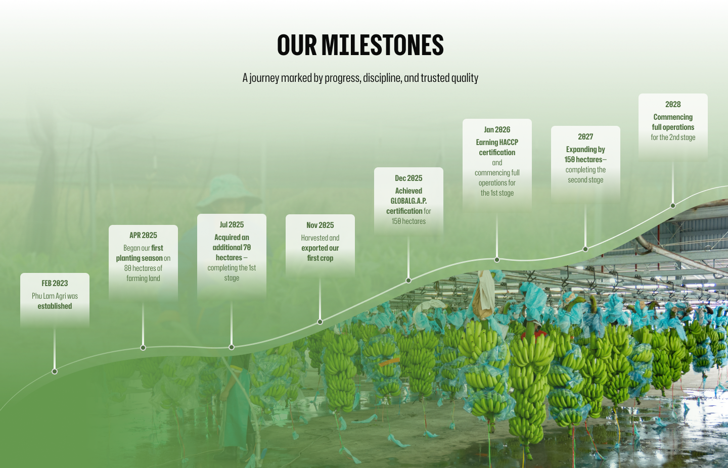 Our Milestones — Phu Lam Agriculture journey from 2023 to 2028