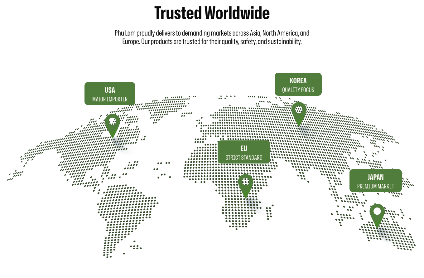 Trusted Worldwide — Phu Lam Agriculture exports to Japan, Korea, USA and EU